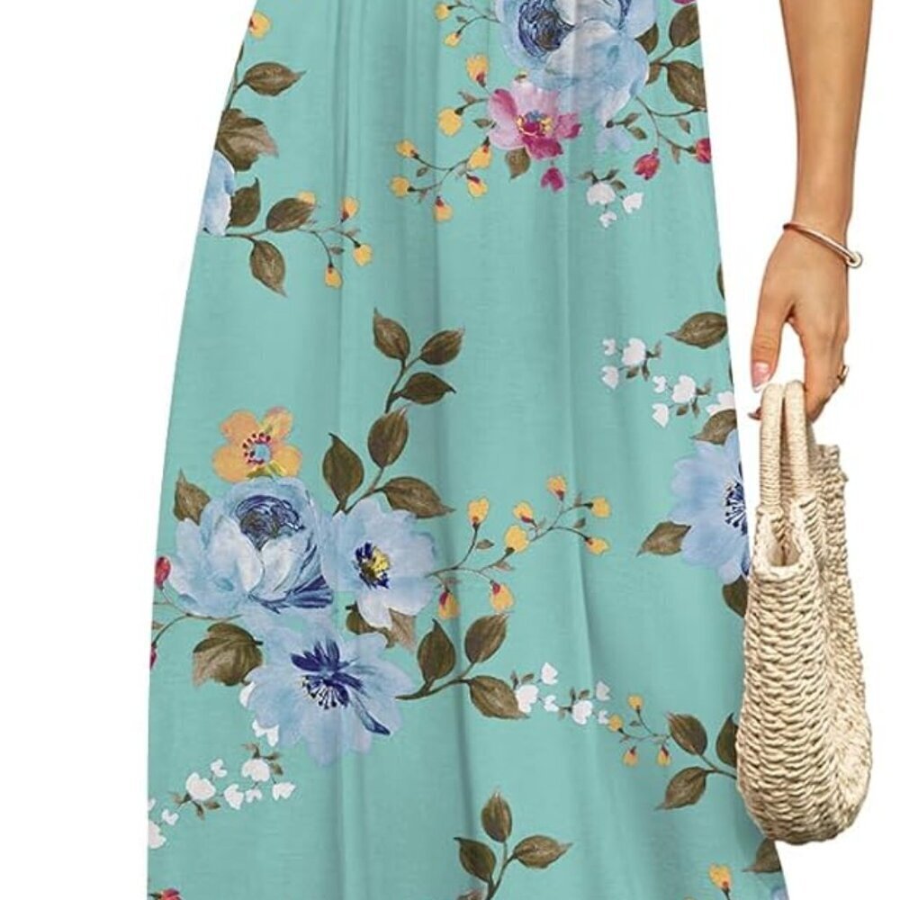 Women's Summer Maxi Dress Casual Short Sleeve Empire Waist Pockets Large